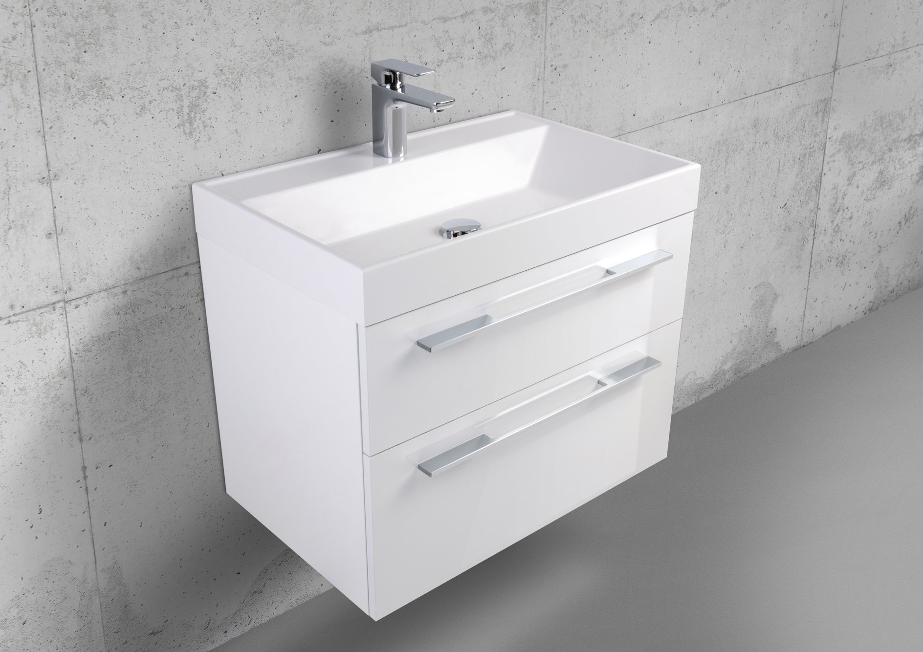Badmöbel Set 70 cm Waschtisch mit Unterschrank, Weiß Hochglanz, Made in Germany