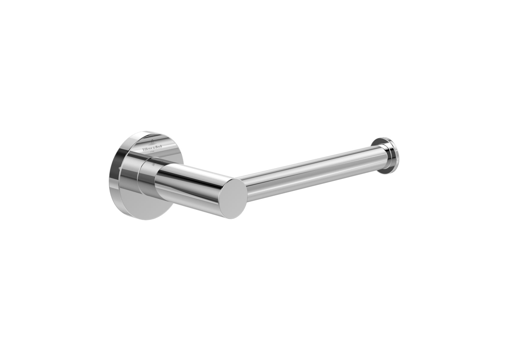 Chrome toilet roll holder for wall mounting in a modern rounded design