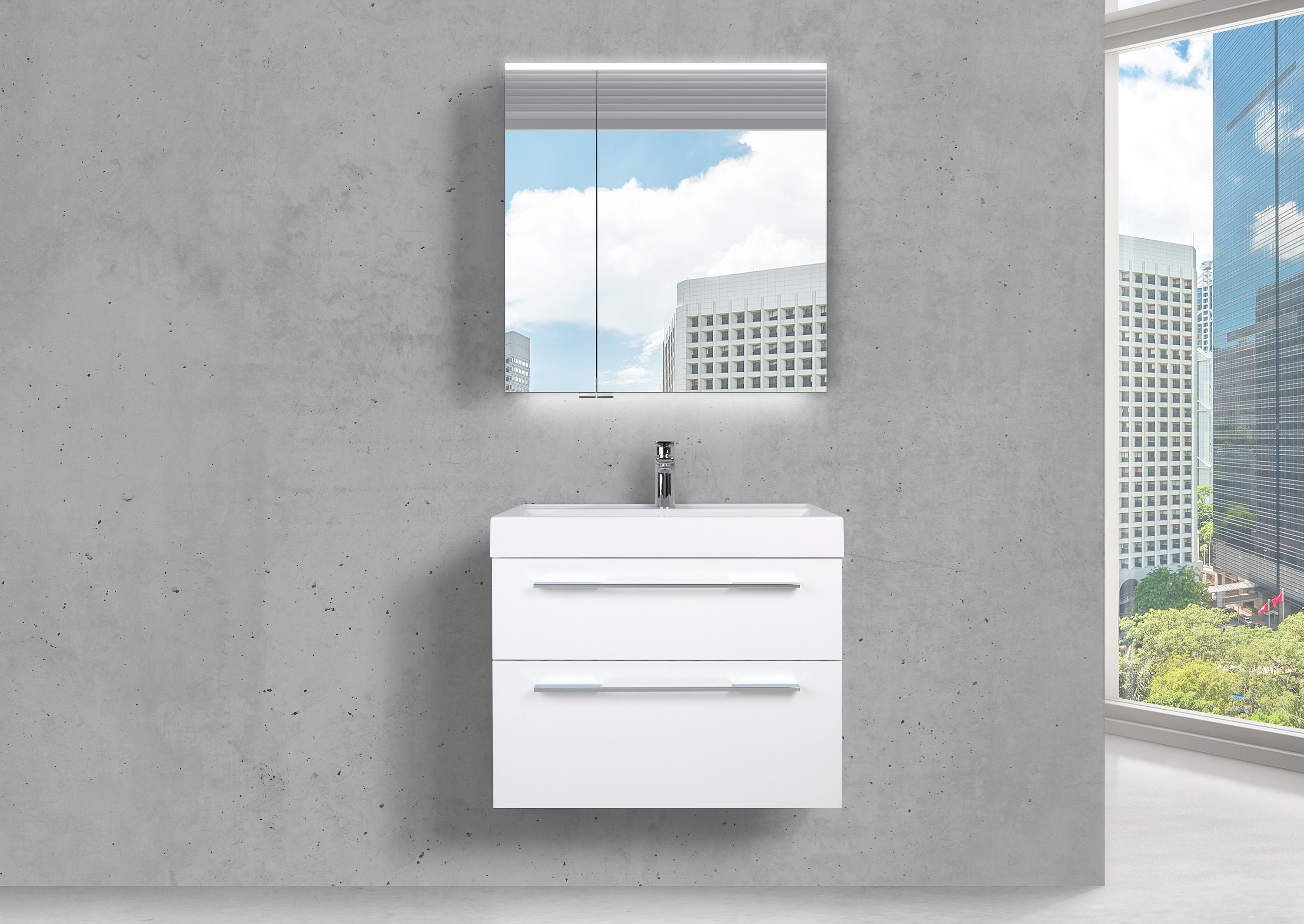 Set di mobili da bagno di design da 70 cm, con armadio a specchio Multi LED a doppia superficie riflettente