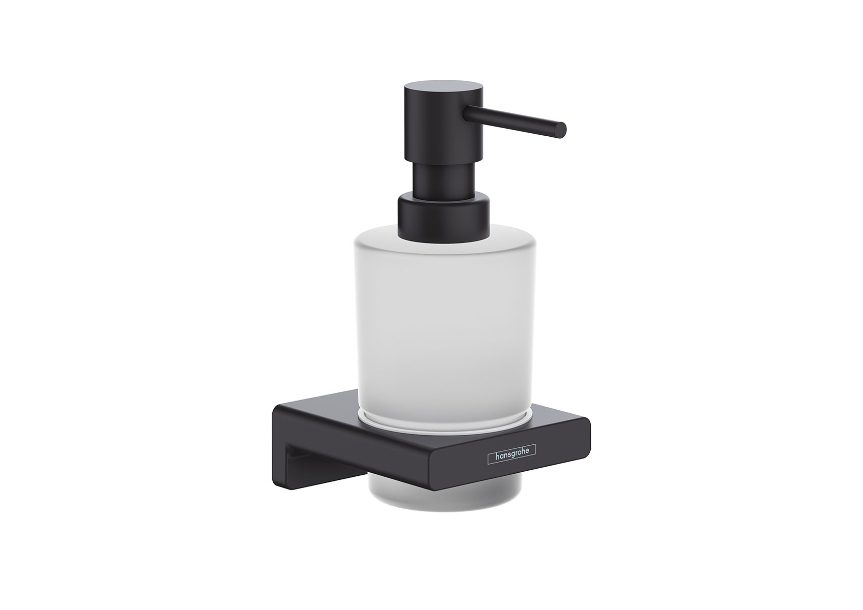Hansgrohe Seifenspender zur Wandmontage mit Halter in Mattschwarz und Behälter aus satiniertem Glas
