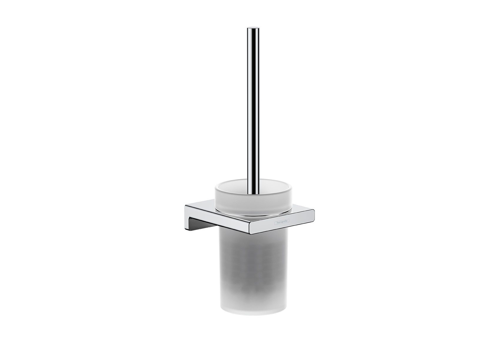 Wandmontierte WC-Bürstengarnitur aus Chrom mit satiniertem Glasbehälter für moderne Badgestaltung