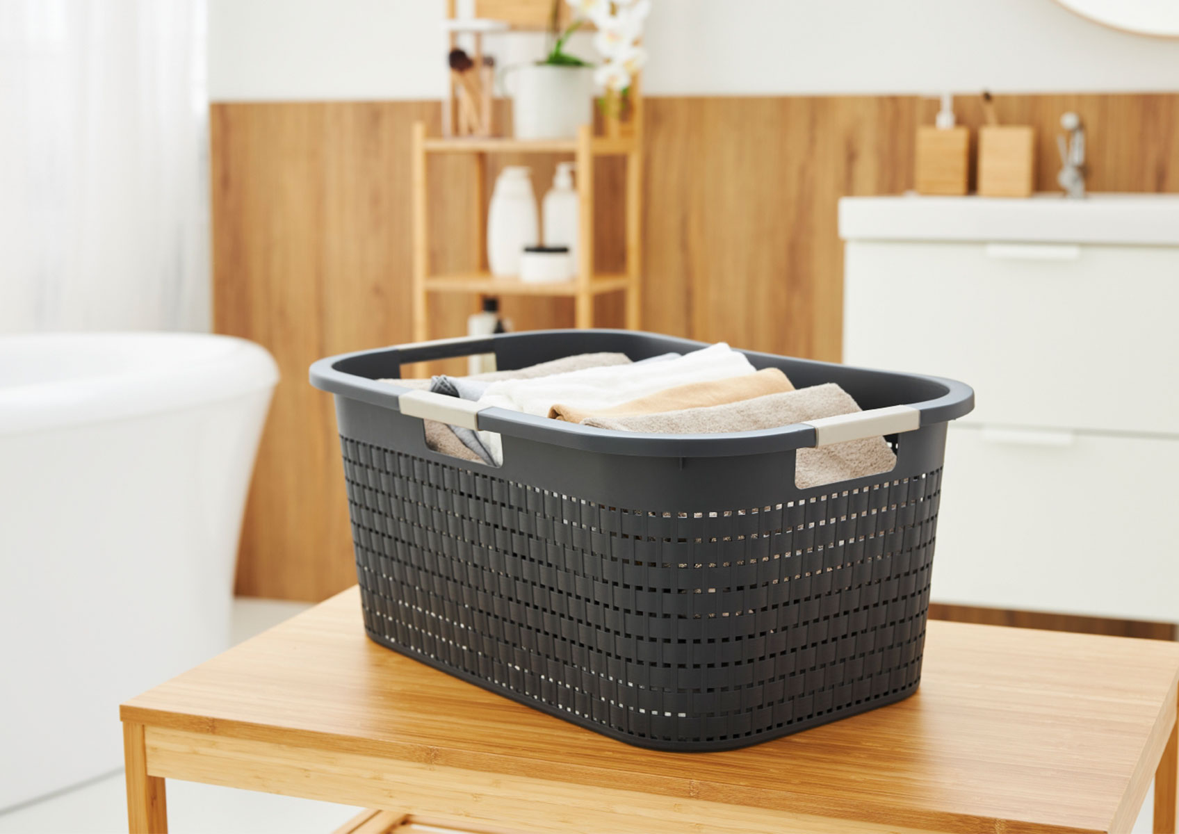 Rotho Wäschekorb 40 l COUNTRY - Farbe Anthrazit